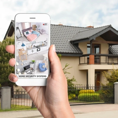 Greenville vivint phone display of cctv live feed in front of a house